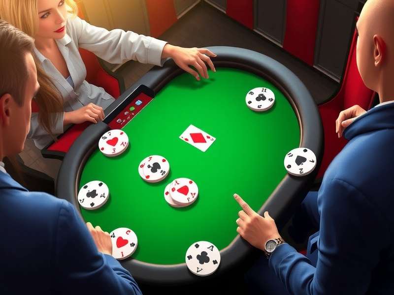Person holding a smartphone showing Zynga Poker game interface with friend list visible