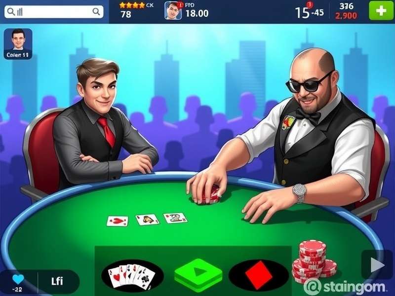 Facebook Zynga Poker game interface showing a vibrant poker table with cards and chips